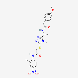 2-(4-methoxyphenyl)-N-[1-[4-methyl-5-[2-(2-methyl-4-nitroanilino)-2-oxoethyl]sulfanyl-1,2,4-triazol-3-yl]ethyl]acetamide