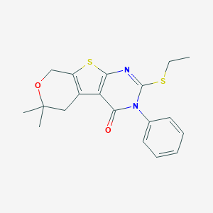 molecular formula C19H20N2O2S2 B415910 2-(ethylsulfanyl)-6,6-dimethyl-3-phenyl-3,5,6,8-tetrahydro-4H-pyrano[4',3':4,5]thieno[2,3-d]pyrimidin-4-one CAS No. 331837-86-6