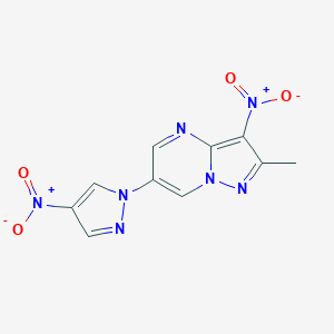 molecular formula C10H7N7O4 B415914 3-nitro-6-{4-nitro-1H-pyrazol-1-yl}-2-methylpyrazolo[1,5-a]pyrimidine 