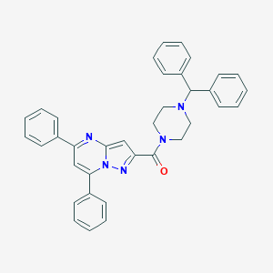 molecular formula C36H31N5O B415916 2-[(4-Benzhydryl-1-piperazinyl)carbonyl]-5,7-diphenylpyrazolo[1,5-a]pyrimidine 