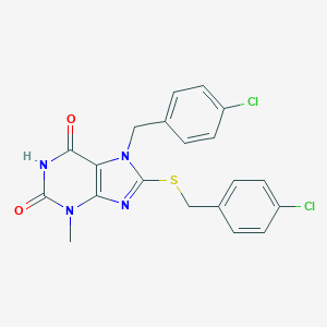 molecular formula C20H16Cl2N4O2S B415917 7-(4-chlorobenzyl)-8-[(4-chlorobenzyl)sulfanyl]-3-methyl-3,7-dihydro-1H-purine-2,6-dione CAS No. 327168-21-8