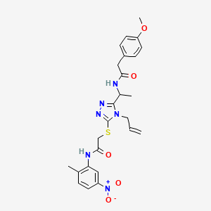 molecular formula C25H28N6O5S B4159175 2-(4-methoxyphenyl)-N-[1-[5-[2-(2-methyl-5-nitroanilino)-2-oxoethyl]sulfanyl-4-prop-2-enyl-1,2,4-triazol-3-yl]ethyl]acetamide 