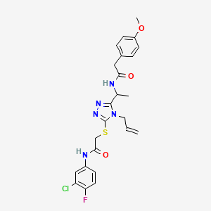 molecular formula C24H25ClFN5O3S B4159200 N-{1-[5-({2-[(3-chloro-4-fluorophenyl)amino]-2-oxoethyl}sulfanyl)-4-(prop-2-en-1-yl)-4H-1,2,4-triazol-3-yl]ethyl}-2-(4-methoxyphenyl)acetamide 