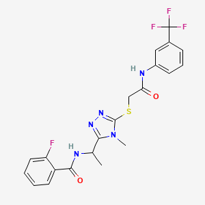 2-fluoro-N-(1-{4-methyl-5-[(2-oxo-2-{[3-(trifluoromethyl)phenyl]amino}ethyl)sulfanyl]-4H-1,2,4-triazol-3-yl}ethyl)benzamide