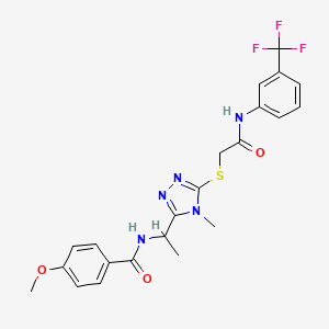 molecular formula C22H22F3N5O3S B4159217 4-methoxy-N-(1-{4-methyl-5-[(2-oxo-2-{[3-(trifluoromethyl)phenyl]amino}ethyl)thio]-4H-1,2,4-triazol-3-yl}ethyl)benzamide 