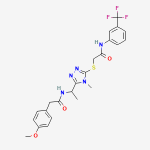 molecular formula C23H24F3N5O3S B4159223 2-(4-methoxyphenyl)-N-(1-{4-methyl-5-[(2-oxo-2-{[3-(trifluoromethyl)phenyl]amino}ethyl)sulfanyl]-4H-1,2,4-triazol-3-yl}ethyl)acetamide 