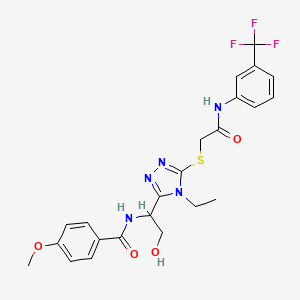 molecular formula C23H24F3N5O4S B4159231 N-(1-{4-ethyl-5-[(2-oxo-2-{[3-(trifluoromethyl)phenyl]amino}ethyl)sulfanyl]-4H-1,2,4-triazol-3-yl}-2-hydroxyethyl)-4-methoxybenzamide 