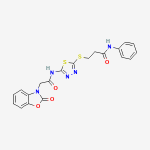 molecular formula C20H17N5O4S2 B4159250 3-[(5-{[(2-oxo-1,3-benzoxazol-3(2H)-yl)acetyl]amino}-1,3,4-thiadiazol-2-yl)sulfanyl]-N-phenylpropanamide 