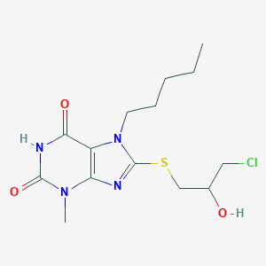 molecular formula C14H21ClN4O3S B415933 8-[(3-chloro-2-hydroxypropyl)sulfanyl]-3-methyl-7-pentyl-3,7-dihydro-1H-purine-2,6-dione CAS No. 327167-64-6