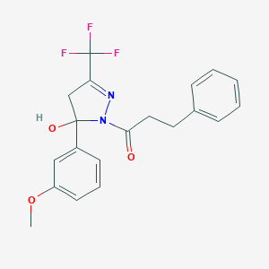 5-(3-methoxyphenyl)-1-(3-phenylpropanoyl)-3-(trifluoromethyl)-4,5-dihydro-1H-pyrazol-5-ol