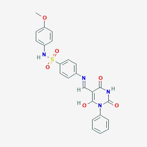 molecular formula C24H20N4O6S B415936 N-(4-methoxyphenyl)-4-{[(2,4,6-trioxo-1-phenyltetrahydro-5(2H)-pyrimidinylidene)methyl]amino}benzenesulfonamide 