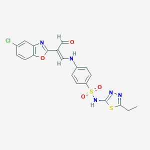 molecular formula C20H16ClN5O4S2 B415937 4-{[2-(5-chloro-1,3-benzoxazol-2-yl)-3-oxo-1-propenyl]amino}-N-(5-ethyl-1,3,4-thiadiazol-2-yl)benzenesulfonamide 