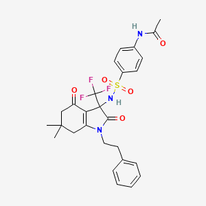 N-(4-{[6,6-dimethyl-2,4-dioxo-1-(2-phenylethyl)-3-(trifluoromethyl)-2,3,4,5,6,7-hexahydro-1H-indol-3-yl]sulfamoyl}phenyl)acetamide