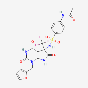 molecular formula C20H16F3N5O7S B4159411 N-[4-({1-[(FURAN-2-YL)METHYL]-2,4,6-TRIOXO-5-(TRIFLUOROMETHYL)-1H,2H,3H,4H,5H,6H,7H-PYRROLO[2,3-D]PYRIMIDIN-5-YL}SULFAMOYL)PHENYL]ACETAMIDE 