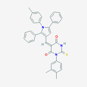 molecular formula C36H29N3O2S B415944 1-(3,4-dimethylphenyl)-5-{[1-(4-methylphenyl)-2,5-diphenyl-1H-pyrrol-3-yl]methylene}-2-thioxodihydro-4,6(1H,5H)-pyrimidinedione 