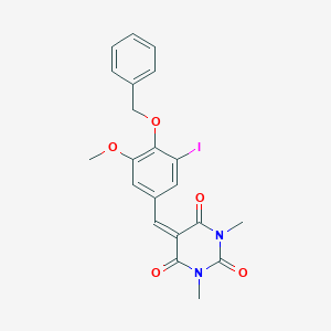 molecular formula C21H19IN2O5 B415947 5-[4-(benzyloxy)-3-iodo-5-methoxybenzylidene]-1,3-dimethyl-2,4,6(1H,3H,5H)-pyrimidinetrione 