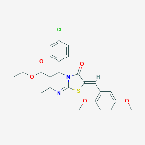 molecular formula C25H23ClN2O5S B415951 ethyl 5-(4-chlorophenyl)-2-(2,5-dimethoxybenzylidene)-7-methyl-3-oxo-2,3-dihydro-5H-[1,3]thiazolo[3,2-a]pyrimidine-6-carboxylate 
