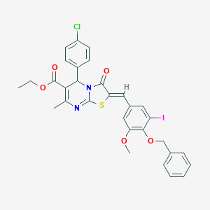 molecular formula C31H26ClIN2O5S B415954 ethyl 2-[4-(benzyloxy)-3-iodo-5-methoxybenzylidene]-5-(4-chlorophenyl)-7-methyl-3-oxo-2,3-dihydro-5H-[1,3]thiazolo[3,2-a]pyrimidine-6-carboxylate 