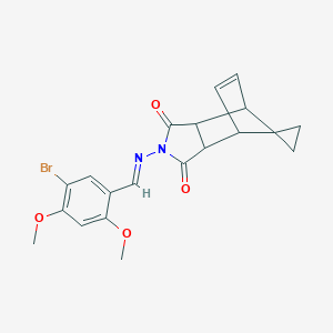 molecular formula C20H19BrN2O4 B415957 2-{[(1E)-(5-bromo-2,4-dimethoxyphenyl)methylene]amino}-3a,4,7,7a-tetrahydro-1H-spiro[2-aza-4,7-methanoisoindole-8,1'-cyclopropane]-1,3(2H)-dione 