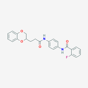 molecular formula C24H21FN2O4 B4159584 N-[4-[3-(2,3-dihydro-1,4-benzodioxin-3-yl)propanoylamino]phenyl]-2-fluorobenzamide 