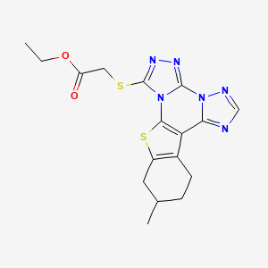 ethyl 2-[(16-methyl-19-thia-2,4,5,7,8,10-hexazapentacyclo[10.7.0.02,6.07,11.013,18]nonadeca-1(12),3,5,8,10,13(18)-hexaen-3-yl)sulfanyl]acetate