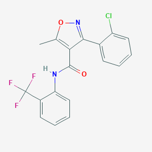 molecular formula C18H12ClF3N2O2 B416008 3-(2-chlorophenyl)-5-methyl-N-[2-(trifluoromethyl)phenyl]-4-isoxazolecarboxamide CAS No. 331847-78-0