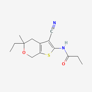 molecular formula C14H18N2O2S B4160089 N-(3-cyano-5-ethyl-5-methyl-4,7-dihydro-5H-thieno[2,3-c]pyran-2-yl)propanamide 