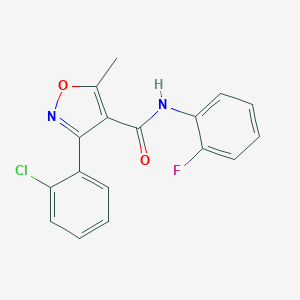 molecular formula C17H12ClFN2O2 B416010 3-(2-chlorophenyl)-N-(2-fluorophenyl)-5-methyl-1,2-oxazole-4-carboxamide CAS No. 301227-25-8