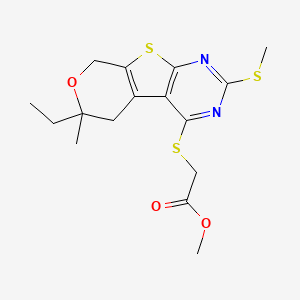 molecular formula C16H20N2O3S3 B4160102 methyl {[6-ethyl-6-methyl-2-(methylthio)-5,8-dihydro-6H-pyrano[4',3':4,5]thieno[2,3-d]pyrimidin-4-yl]thio}acetate 