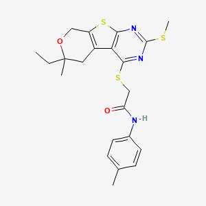 2-[(12-ethyl-12-methyl-5-methylsulfanyl-11-oxa-8-thia-4,6-diazatricyclo[7.4.0.02,7]trideca-1(9),2(7),3,5-tetraen-3-yl)sulfanyl]-N-(4-methylphenyl)acetamide