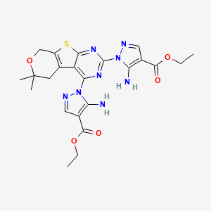 diethyl 1,1'-(6,6-dimethyl-5,8-dihydro-6H-pyrano[4',3':4,5]thieno[2,3-d]pyrimidine-2,4-diyl)bis(5-amino-1H-pyrazole-4-carboxylate)