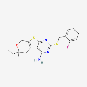 6-ethyl-2-[(2-fluorobenzyl)thio]-6-methyl-5,8-dihydro-6H-pyrano[4',3':4,5]thieno[2,3-d]pyrimidin-4-amine