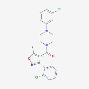 molecular formula C21H19Cl2N3O2 B416017 1-(3-Chlorophenyl)-4-{[3-(2-chlorophenyl)-5-methyl-4-isoxazolyl]carbonyl}piperazine CAS No. 321532-06-3