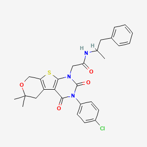 molecular formula C28H28ClN3O4S B4160177 2-[3-(4-chlorophenyl)-6,6-dimethyl-2,4-dioxo-3,4,5,8-tetrahydro-2H-pyrano[4',3':4,5]thieno[2,3-d]pyrimidin-1(6H)-yl]-N-(1-methyl-2-phenylethyl)acetamide 