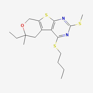 4-(butylthio)-6-ethyl-6-methyl-2-(methylthio)-5,8-dihydro-6H-pyrano[4',3':4,5]thieno[2,3-d]pyrimidine