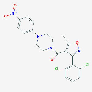molecular formula C21H18Cl2N4O4 B416039 1-{[3-(2,6-Dichlorophenyl)-5-methyl-4-isoxazolyl]carbonyl}-4-{4-nitrophenyl}piperazine 