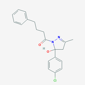 molecular formula C20H21ClN2O2 B416044 5-(4-chlorophenyl)-3-methyl-1-(4-phenylbutanoyl)-4,5-dihydro-1H-pyrazol-5-ol 