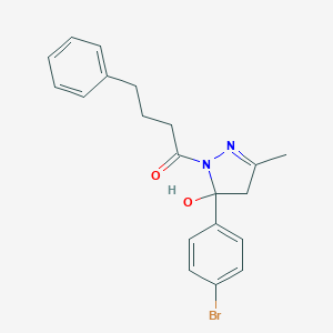 molecular formula C20H21BrN2O2 B416046 5-(4-bromophenyl)-3-methyl-1-(4-phenylbutanoyl)-4,5-dihydro-1H-pyrazol-5-ol 