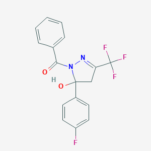 molecular formula C17H12F4N2O2 B416048 1-benzoyl-5-(4-fluorophenyl)-3-(trifluoromethyl)-4,5-dihydro-1H-pyrazol-5-ol 