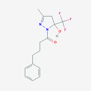 molecular formula C15H17F3N2O2 B416049 3-methyl-1-(4-phenylbutanoyl)-5-(trifluoromethyl)-4,5-dihydro-1H-pyrazol-5-ol 