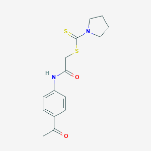molecular formula C15H18N2O2S2 B416059 2-(4-Acetylanilino)-2-oxoethyl 1-pyrrolidinecarbodithioate 