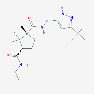 molecular formula C20H34N4O2 B4160593 (1R*,3S*)-N~1~-[(5-tert-butyl-1H-pyrazol-3-yl)methyl]-N~3~-ethyl-1,2,2-trimethylcyclopentane-1,3-dicarboxamide 