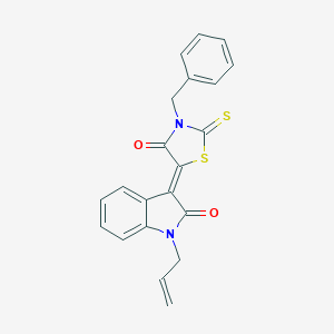 molecular formula C21H16N2O2S2 B416089 1-allyl-3-(3-benzyl-4-oxo-2-thioxo-1,3-thiazolidin-5-ylidene)-1,3-dihydro-2H-indol-2-one CAS No. 324565-26-6