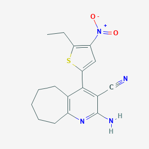 molecular formula C17H18N4O2S B416117 2-amino-4-{5-ethyl-4-nitro-2-thienyl}-6,7,8,9-tetrahydro-5H-cyclohepta[b]pyridine-3-carbonitrile 