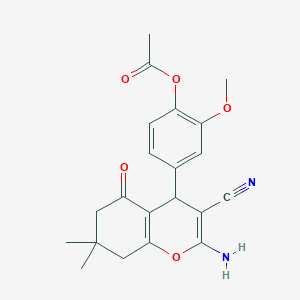 molecular formula C21H22N2O5 B416122 4-(2-amino-3-cyano-7,7-dimethyl-5-oxo-5,6,7,8-tetrahydro-4H-chromen-4-yl)-2-methoxyphenyl acetate 