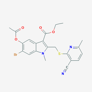 molecular formula C22H20BrN3O4S B416125 ethyl 5-(acetyloxy)-6-bromo-2-{[(3-cyano-6-methyl-2-pyridinyl)sulfanyl]methyl}-1-methyl-1H-indole-3-carboxylate 