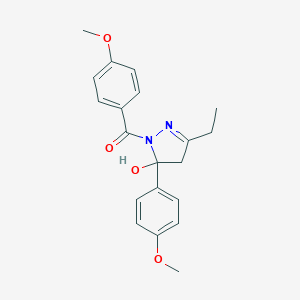 molecular formula C20H22N2O4 B416153 3-ethyl-1-(4-methoxybenzoyl)-5-(4-methoxyphenyl)-4,5-dihydro-1H-pyrazol-5-ol 