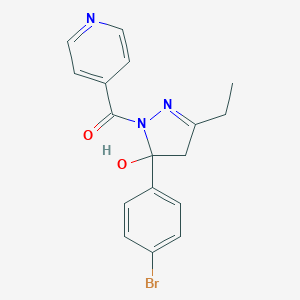 molecular formula C17H16BrN3O2 B416155 5-(4-bromophenyl)-3-ethyl-1-isonicotinoyl-4,5-dihydro-1H-pyrazol-5-ol 