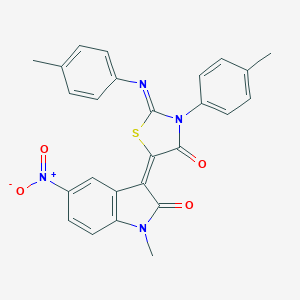 molecular formula C26H20N4O4S B416162 5-nitro-1-methyl-3-{3-(4-methylphenyl)-2-[(4-methylphenyl)imino]-4-oxo-1,3-thiazolidin-5-ylidene}-1,3-dihydro-2H-indol-2-one 