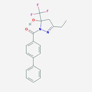 molecular formula C19H17F3N2O2 B416169 biphenyl-4-yl[3-ethyl-5-hydroxy-5-(trifluoromethyl)-4,5-dihydro-1H-pyrazol-1-yl]methanone 